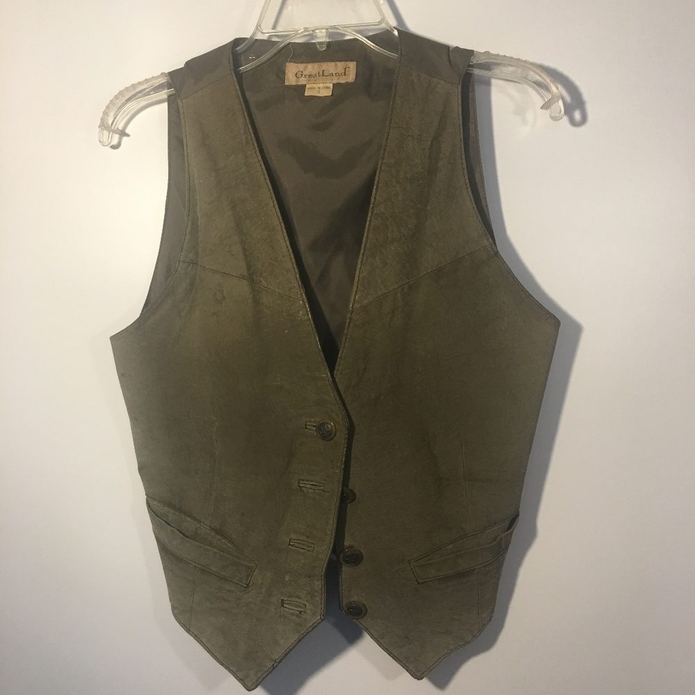 GreatLand Olive Genuine Suede Fully Lined Vest.